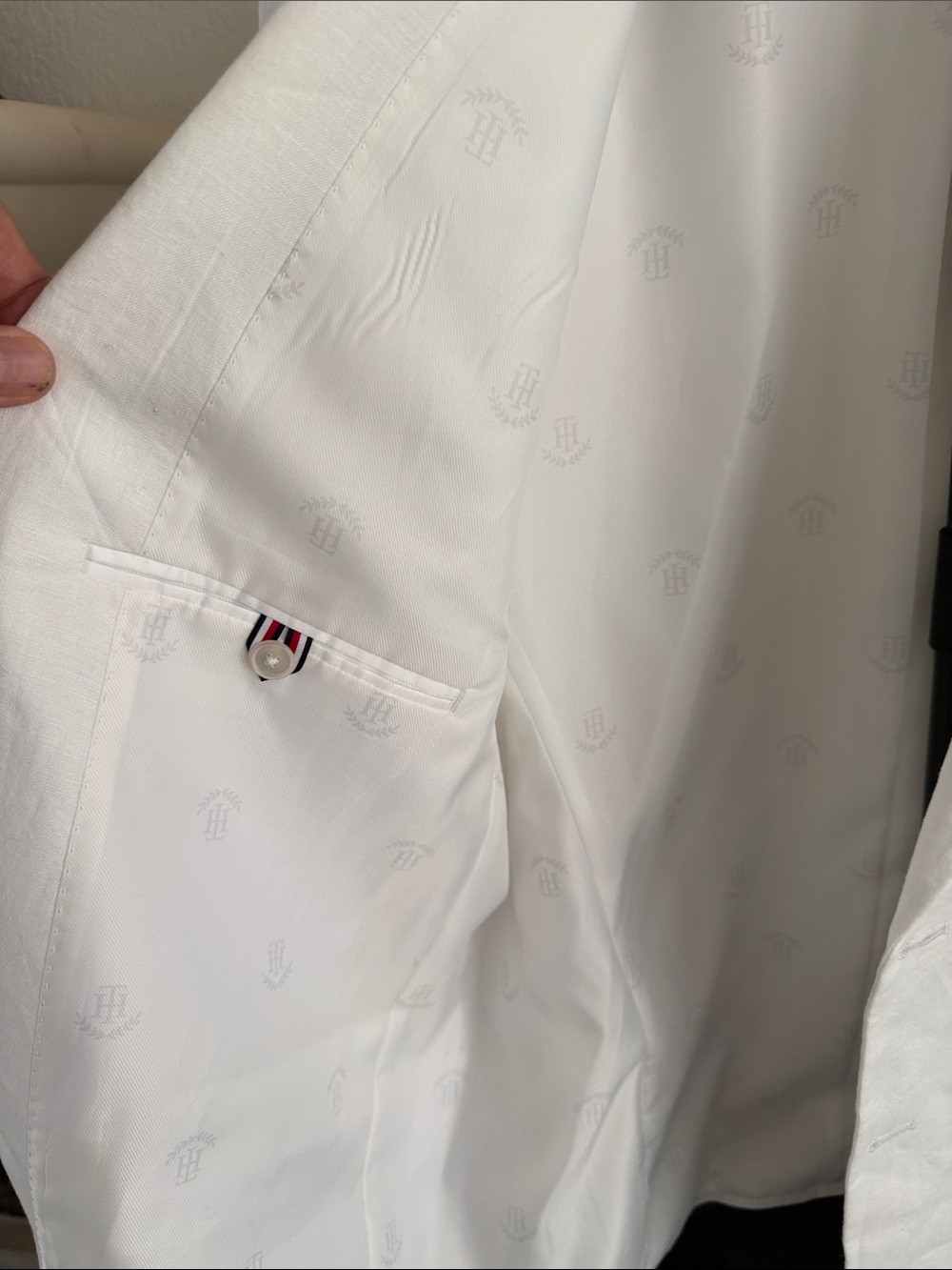 Mens Tommy Hilfiger White Linen Blazer - Classic Single-Breasted Jacket - Picture 4 of 6
